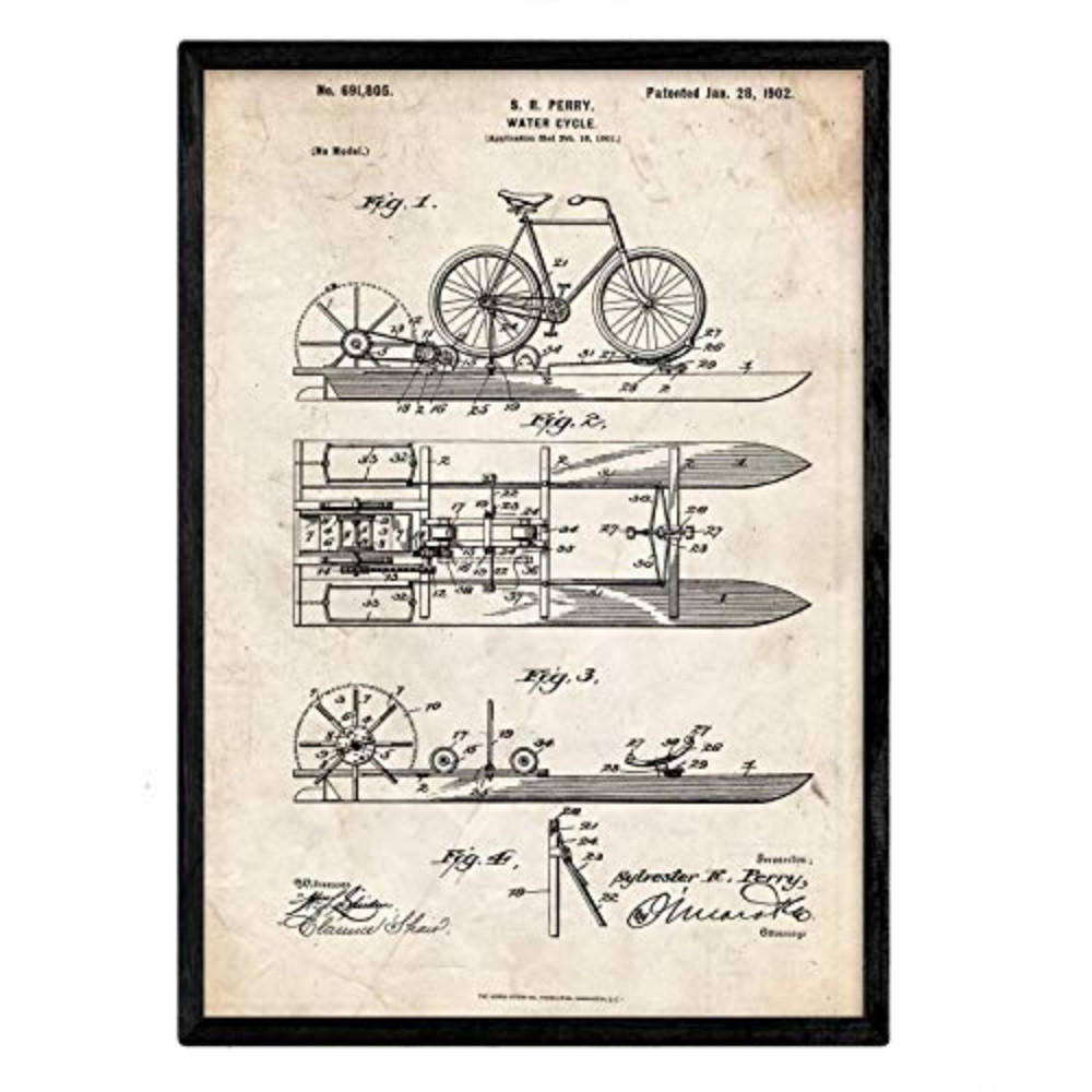 POSTER Wasserfahrrad Patent A3 Rahmenlos - Klar, Papier (29.7/5/42cm) - Nacnic