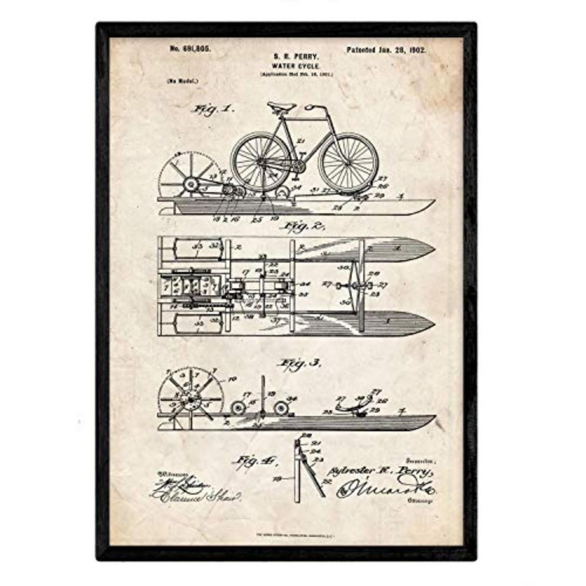 POSTER Wasserfahrrad Patent A3 Rahmenlos - Klar, Papier (29.7/5/42cm) - Nacnic