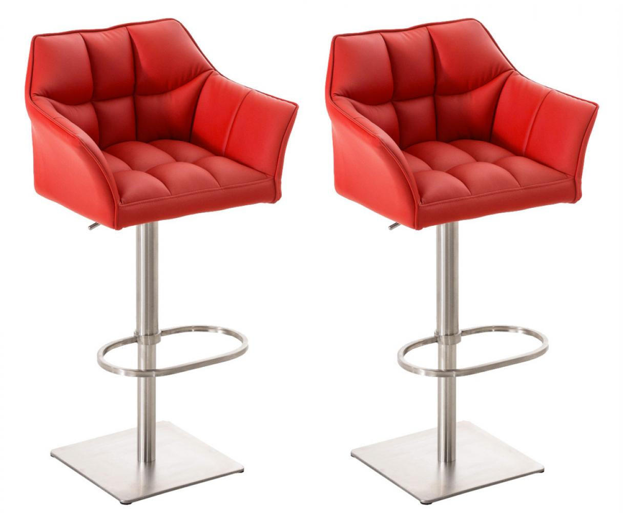 BARHOCKER 2er Set Lederlook Rot - Edelstahlfarben/Rot, Textil/Metall (64/88/45cm) - CLP