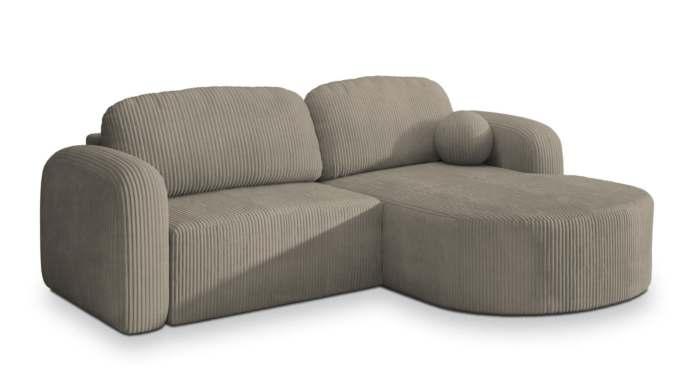 ECKSOFA AMILIA P R-S Beige Kordstoff mit Schlaffunktion - Beige, Holz (263/174cm) - MASSENO