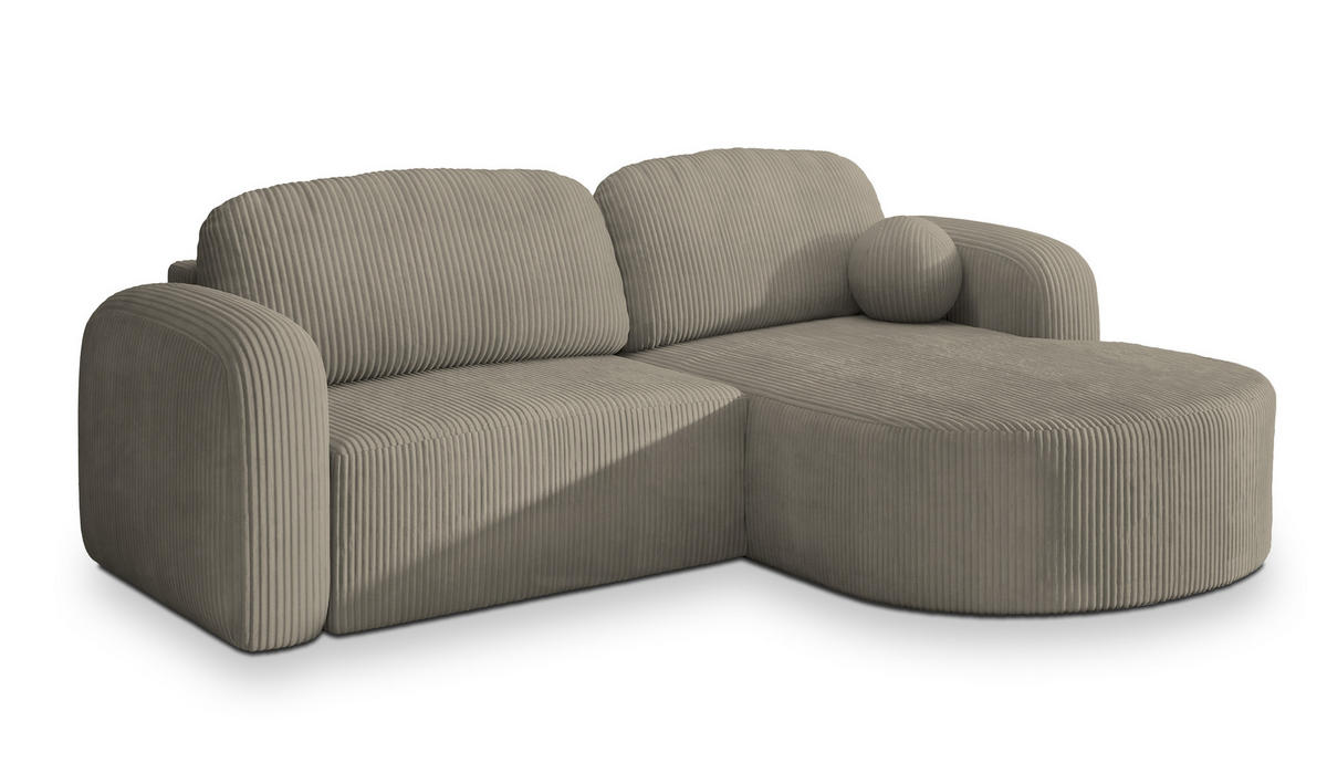 ECKSOFA AMILIA P R-S Beige Kordstoff mit Schlaffunktion - Beige, Holz (263/174cm) - MASSENO