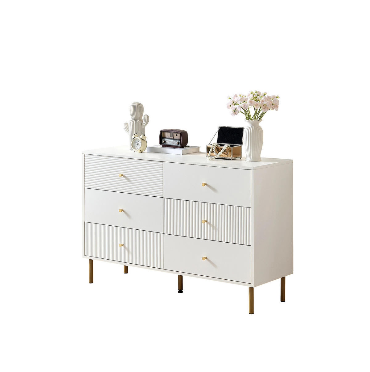 KOMMODE mit 6 Schubladen, MDF mit Stahlbeinen, 120/40/78 cm, Weiß - Weiß, Holzwerkstoff (40/78/120cm) - Redom