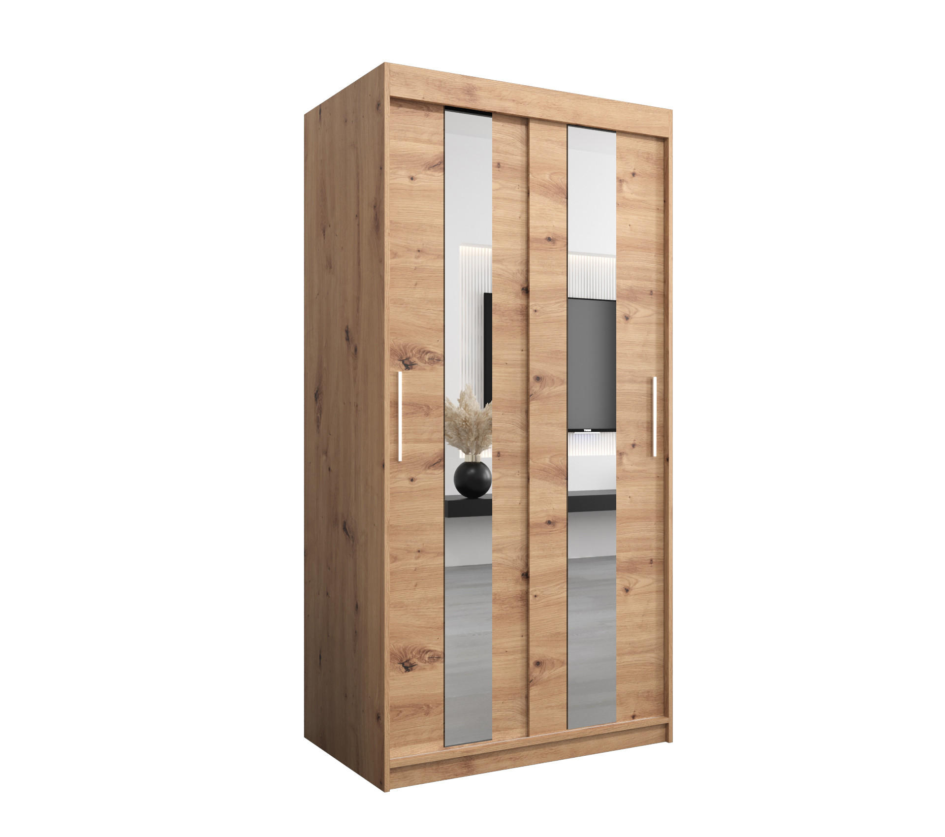 SCHWEBETÜRENSCHRANK 200/100/62 2-türig - Silberfarben/Eiche Artisan, Holz/Kunststoff (100/200/62cm) - MÖBEL KRYSPOL