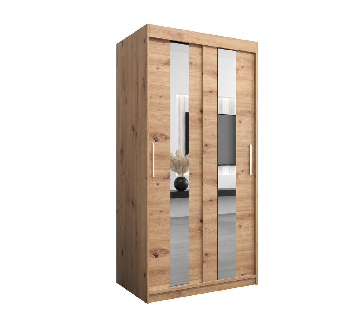 SCHWEBETÜRENSCHRANK 200/100/62 2-türig - Silberfarben/Eiche Artisan, Holz/Kunststoff (100/200/62cm) - MÖBEL KRYSPOL