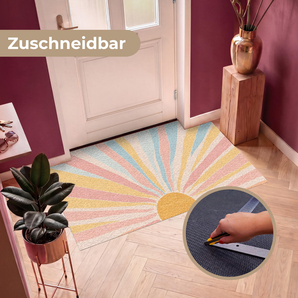 FUSSMATTE Illustration - Sonne - Pastellfarben Sauberlaufmatte 150x90 cm - Hellrosa, Kunststoff (150/90cm) - MuchoWow
