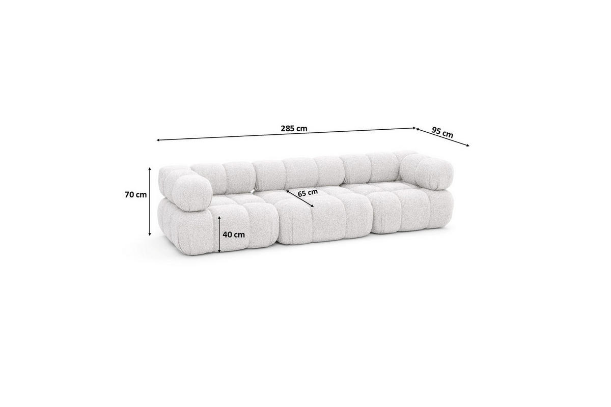 COUCH, 3-Sitzer Modular, Bouclé-Stoff Abriamo, Ecru, Selia - Ecru, Holz (285/70/95cm) - Kaiser Möbel