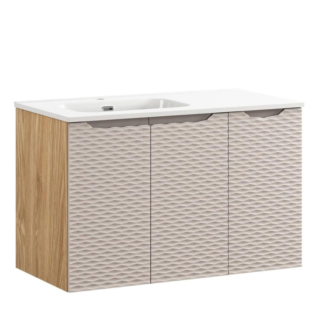 WASCHTISCHKOMBI 90cm 3 Teile - Ocean Beige O BM439 in Beige / Geölter Eiche - Beige, Holz (90/57/46cm)
