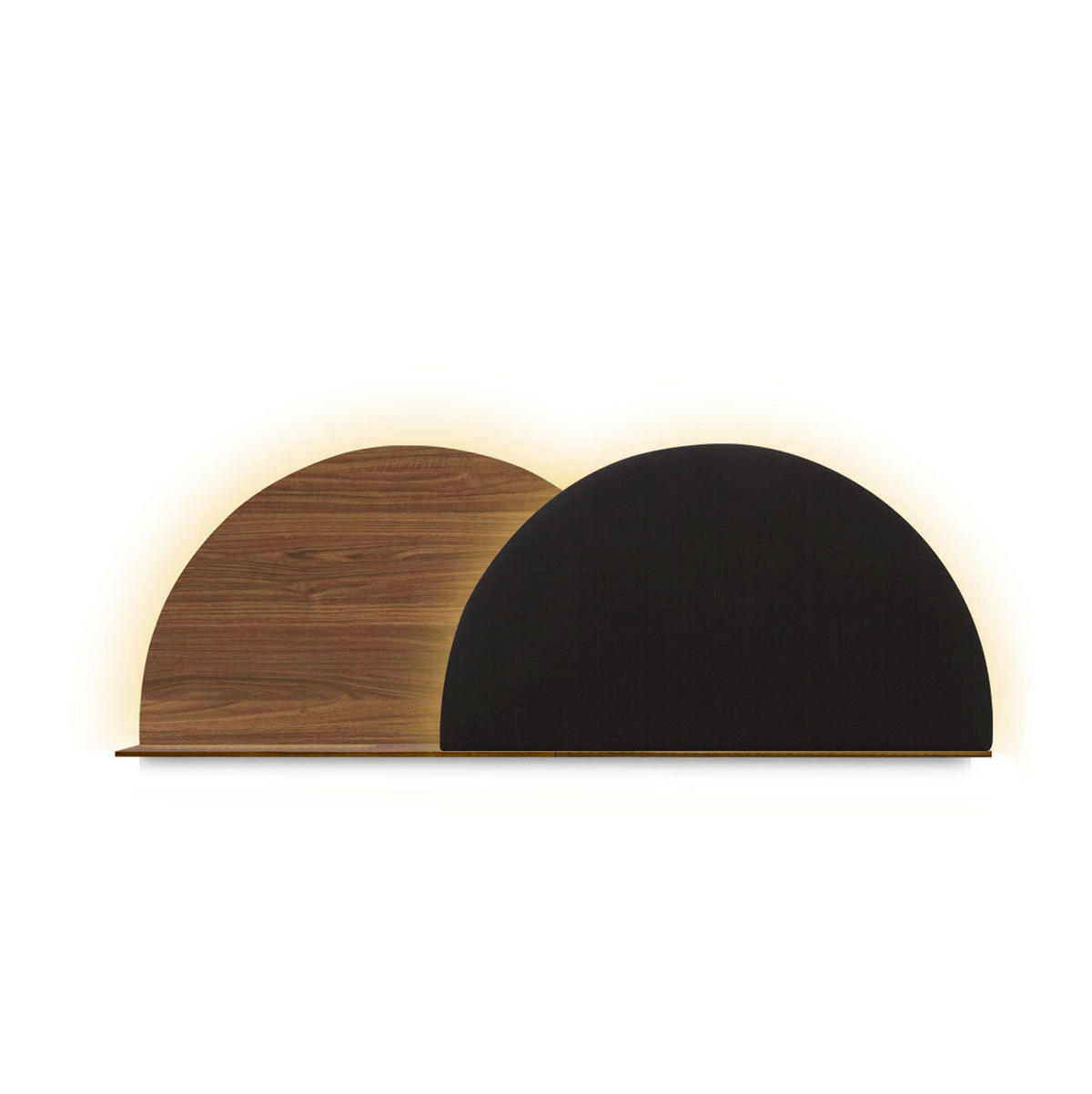 KOPFTEIL Alba mit Licht 160cm - Walnussfarben/Schwarz, Holz/Textil (160/60/14cm) - Woodendot