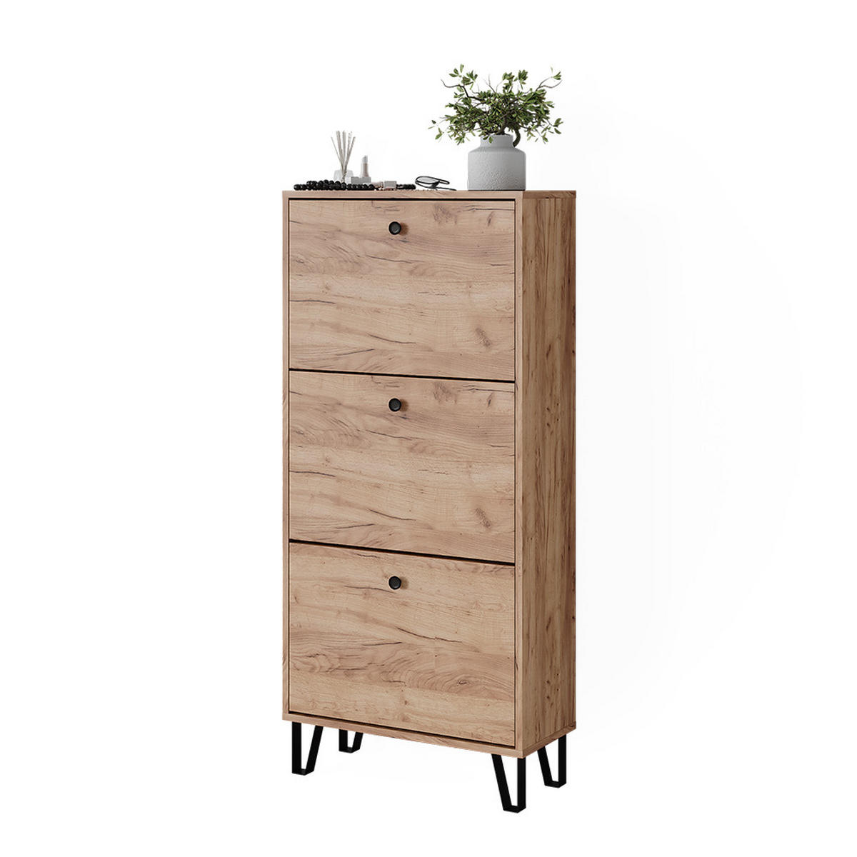 SCHUHKIPPER Siri Goldkraft Eiche 60 x 130 cm mit 3 Klappschubladen - Honigeiche, Holzwerkstoff (130/60/26cm) - Vicco