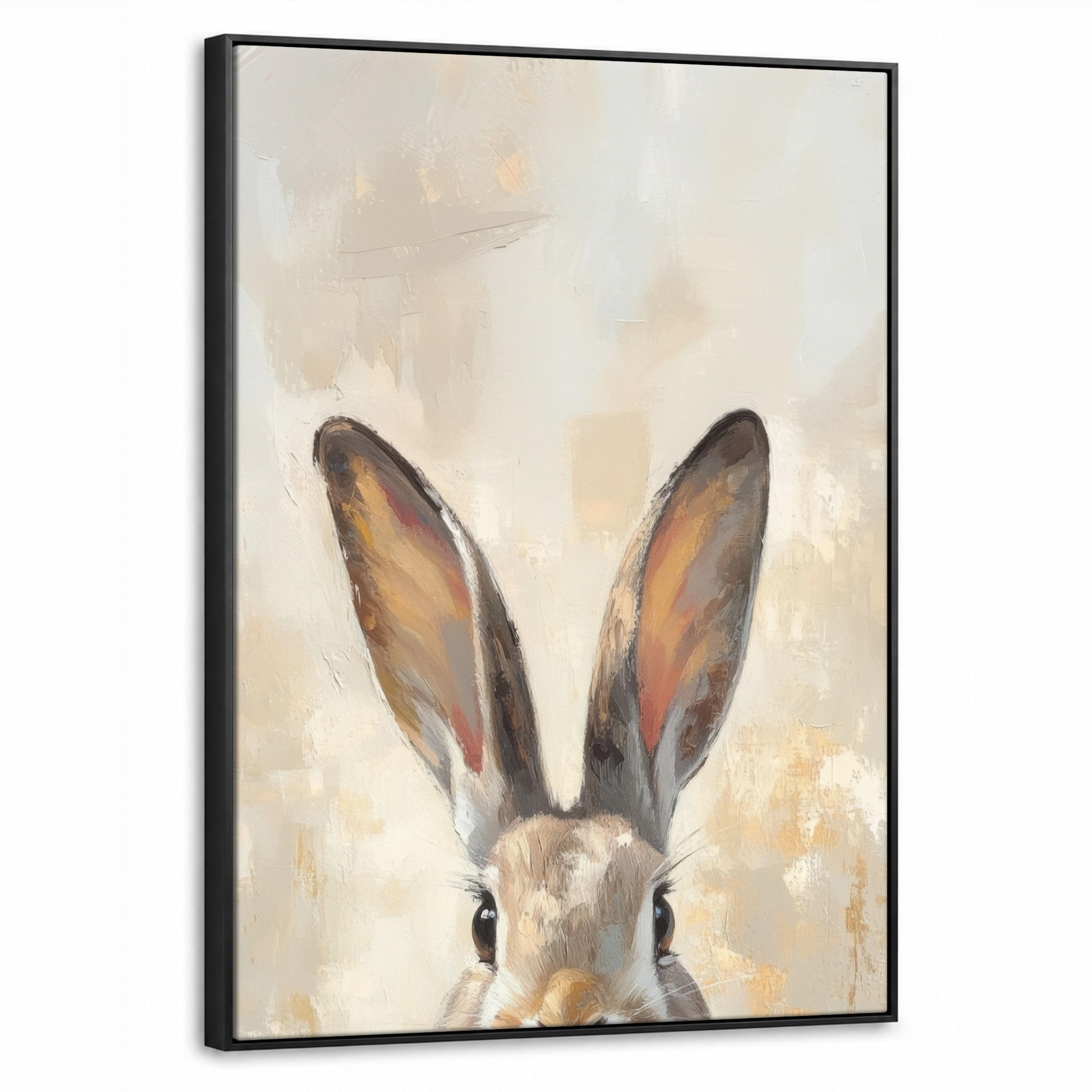 LEINWAND Bilder mit Rahmen - Hase - Ohren - Braun - 60x80 - Beige, Textil (60/80cm) - MuchoWow