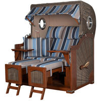 STRANDKORB Komplettset: Ammersee Mahagoni Bullauge - PE grau - Modell 580 - Blau/Beige, Holz/Kunststoff (125/165/80cm) - bene living