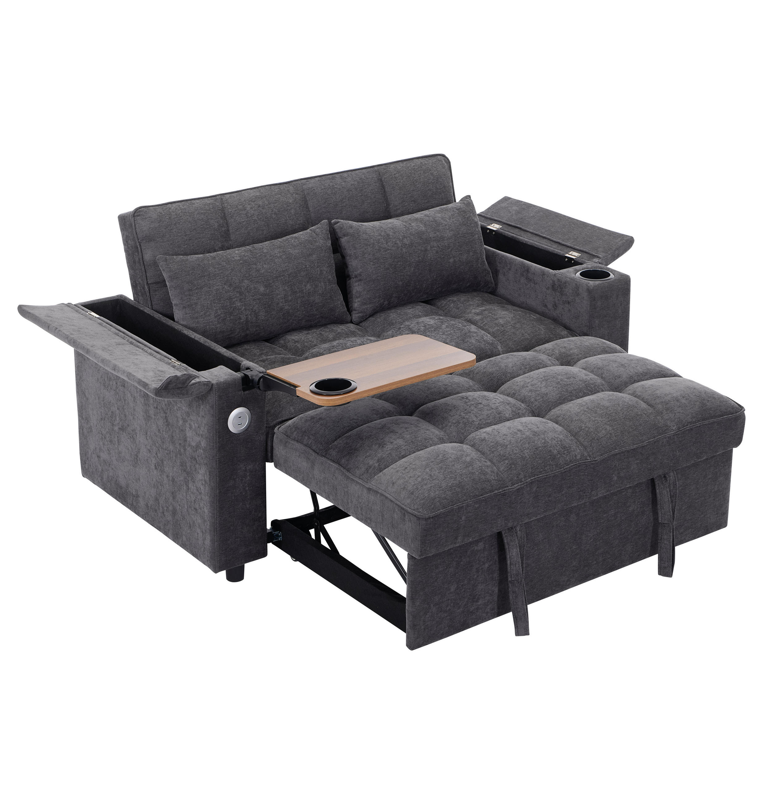 SCHLAFSOFA 3-in-1 Ausziehsofa mit verstellbarer Rückenlehne, DE-42455, Grau - Grau, Metall (140.5/82/74cm) - ComfortXL