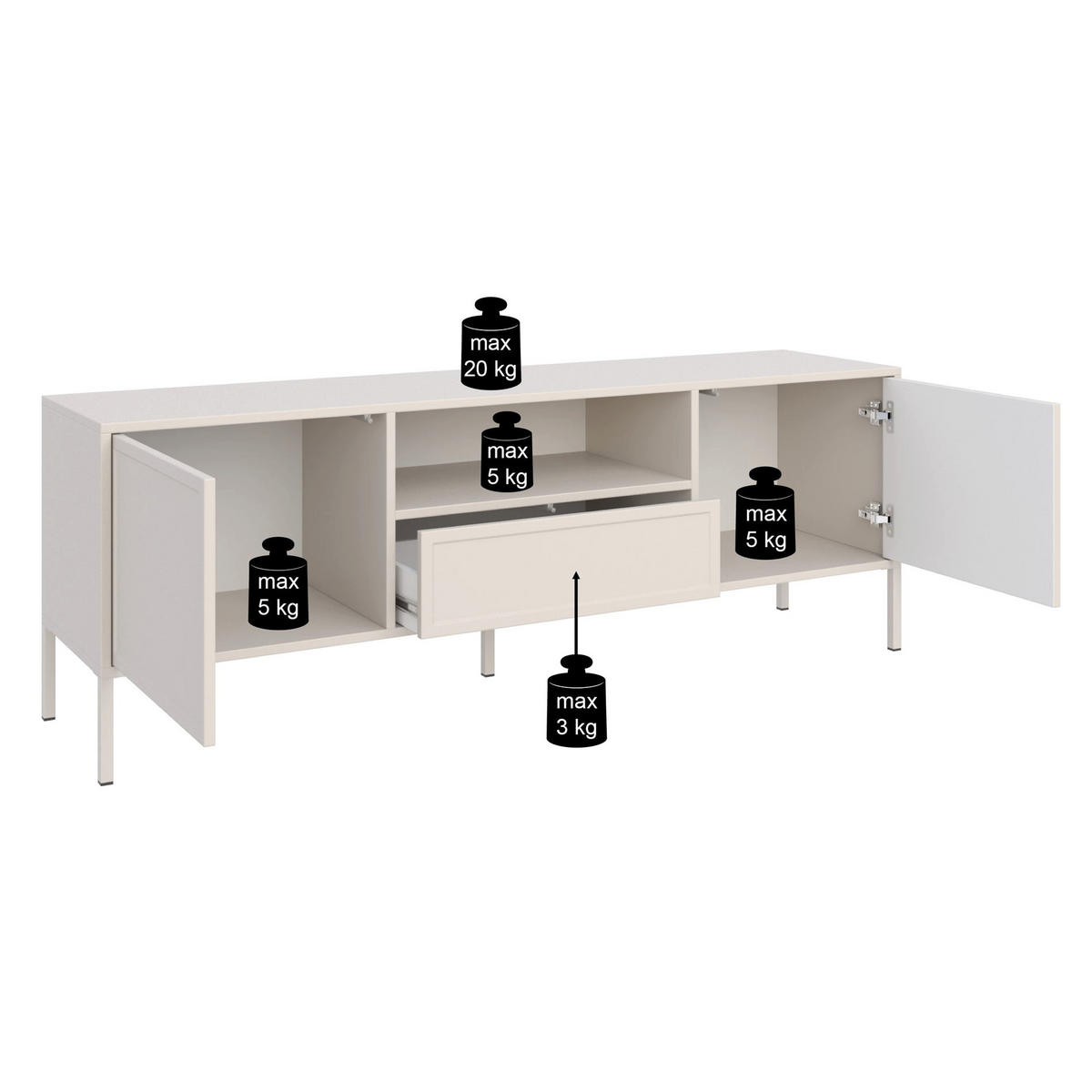 TV-LOWBOARD Velveto 2-türig mit Schublade & Fach, Schwarz, 160 cm - Schwarz, Holzwerkstoff/Metall (160/57/40cm) - Selsey