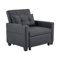 SCHLAFSOFA 3-in-1 Ausziehbares mit Getränkehaltern & USB Anschluss schwarz Holz-Metall 90/90/85 cm - Schwarz, Holz (74/84/87cm) - OKWISH