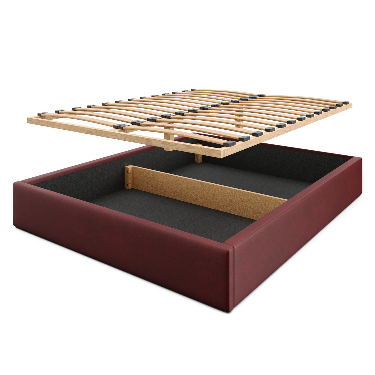 POLSTERBETT 160x200cm Bett mit Stauraum Lattenrost Weinrot - Weinrot, Holz/Holzwerkstoff (160/200cm) - Muralo