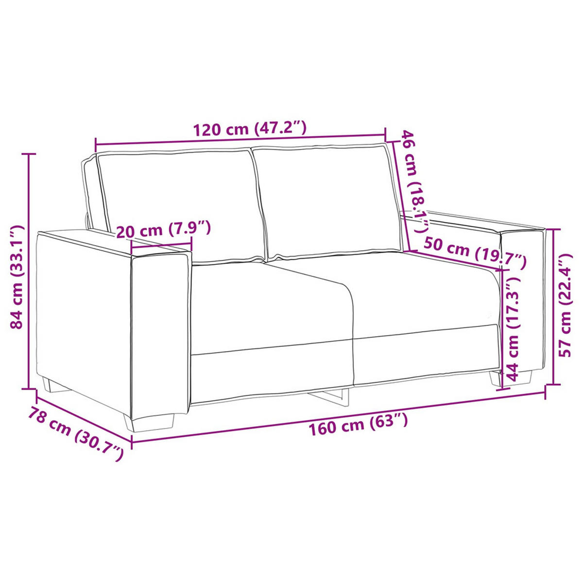 ZWEISITZER-SOFA Weiss 160 Cm Kunstleder - Weiß, Leder (78/84/160cm) - vidaXL