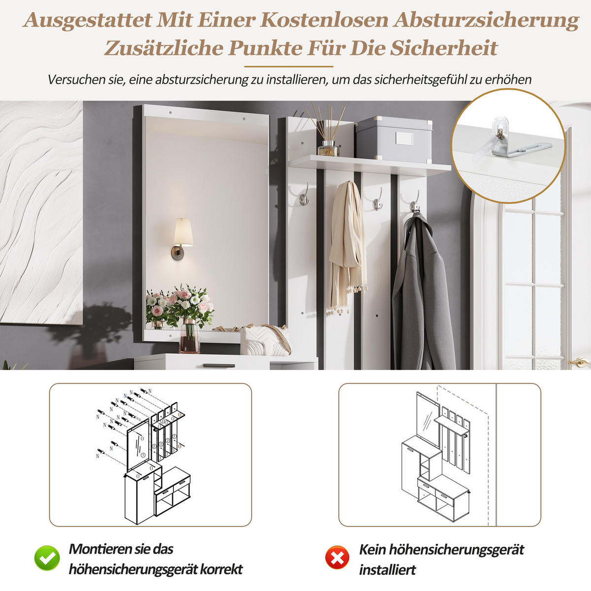 KOMPAKTGARDEROBE Spiegel Schuhschrank 2 Schubladen Weiß - Weiß, Holzwerkstoff (120/175.5/35cm) - FLIEKS