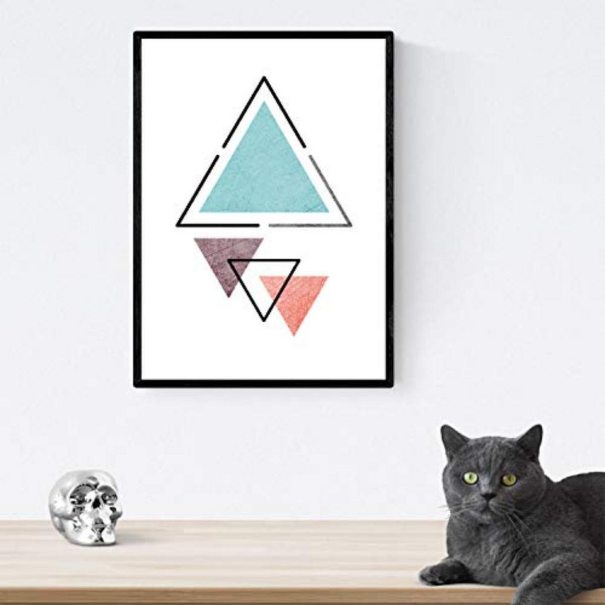 POSTER Set mit 4 Geometrische Nordischer Dreiecken im Pastelltönen A4 Schwarzer Rahmen - Schwarz, Papier (29.7/3cm) - Nacnic