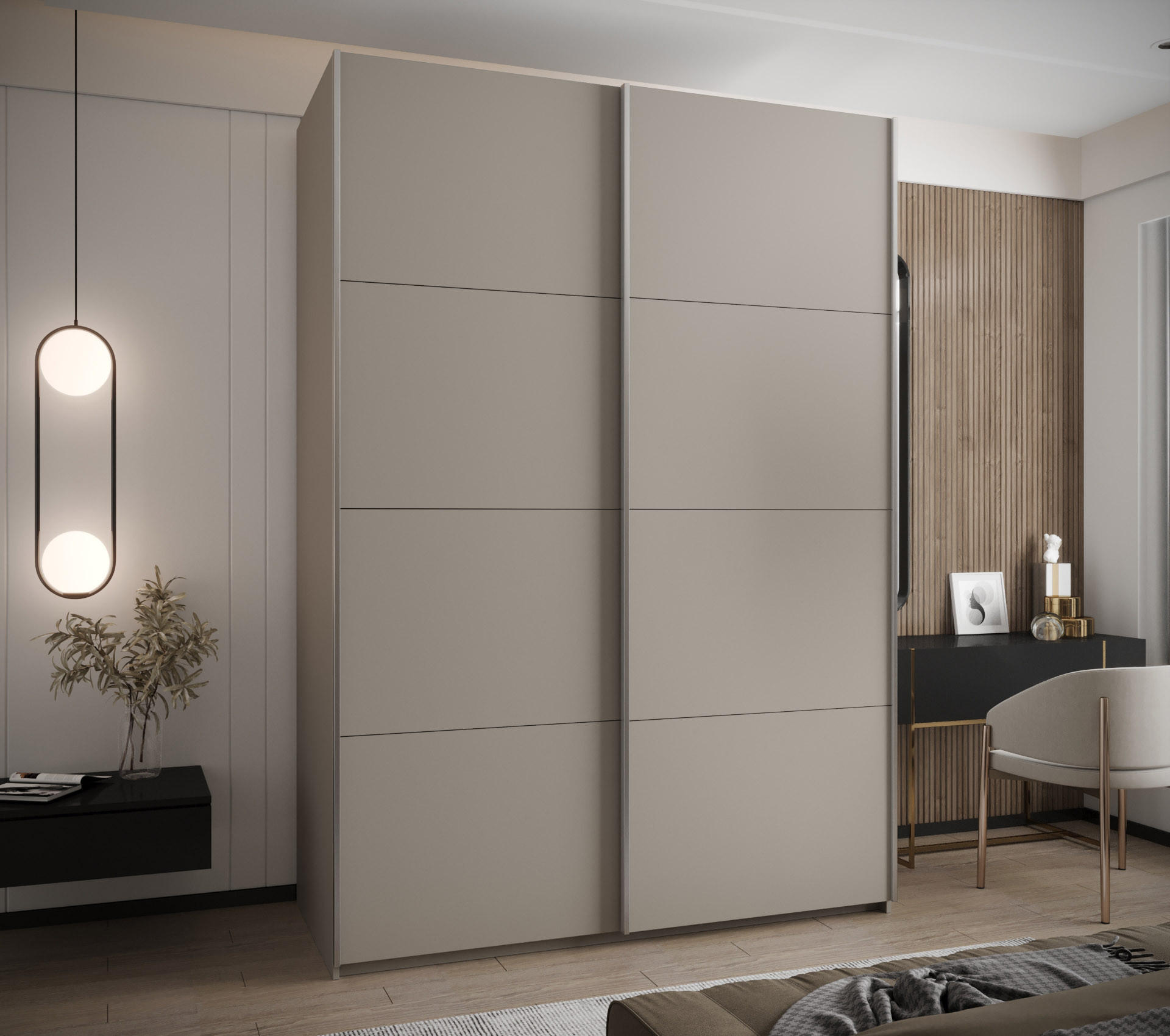 SCHWEBETÜRENSCHRANK 245,5/180/64 2-türig - Kaschmir/Silberfarben, Holz/Metall (180/245/64cm) - Abiks Möbel