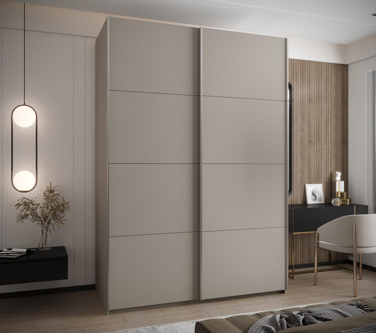 SCHWEBETÜRENSCHRANK 245,5/170/64 2-türig - Kaschmir/Silberfarben, Holz/Metall (170/245/64cm) - Abiks Möbel