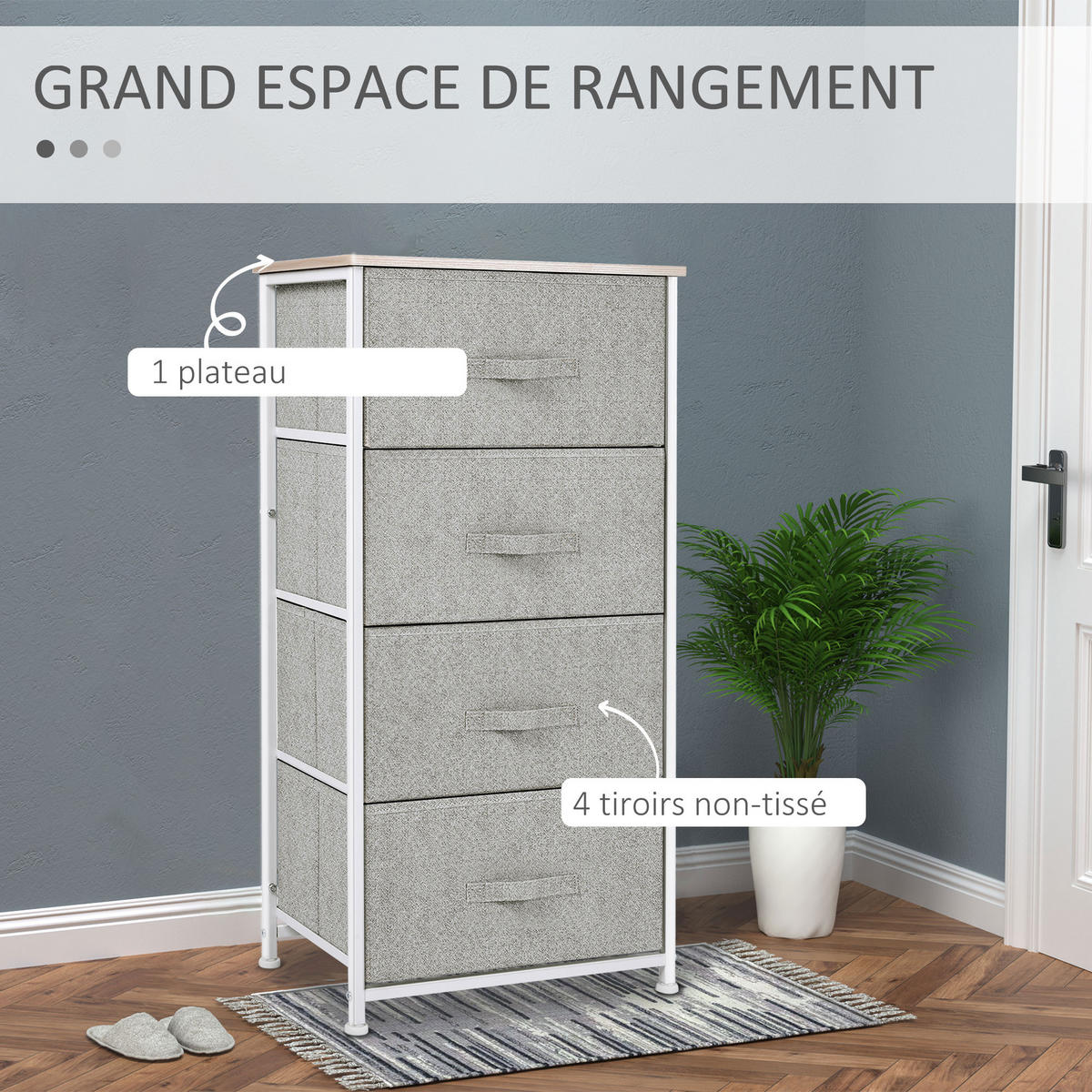 KOMMODE DE-12338 4 Schubladen 45/30/92 cm - Grau, Metall (45/92/30cm) - ComfortXL