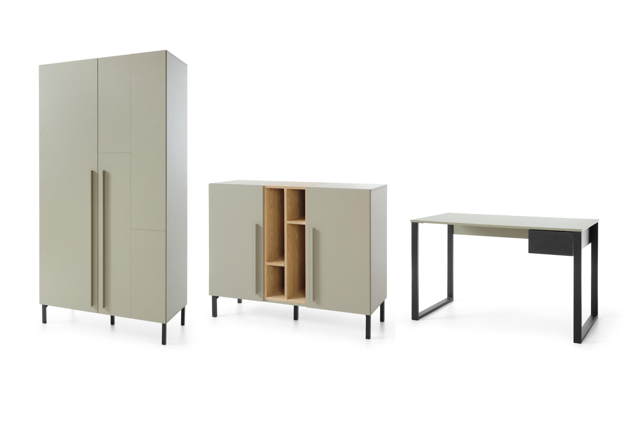 Deine Möbel 24 Jugendzimmer-Set Eukalyptusholz, Eiche, Schwarz 335x195x56 cm