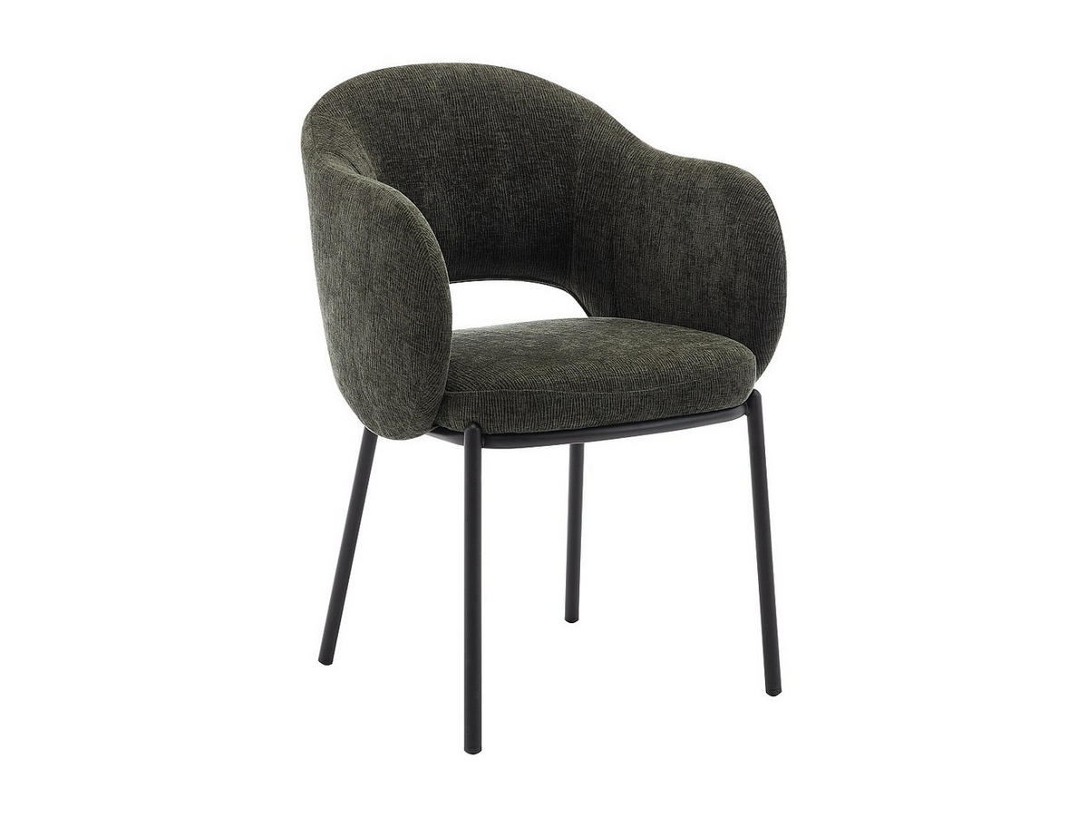 STUHL mit Armlehnen 6er-Set - Strukturstoff & schwarzes Metall - Grün - ACACILIO - Grün, Textil (55/82/56cm) - Vente-Unique