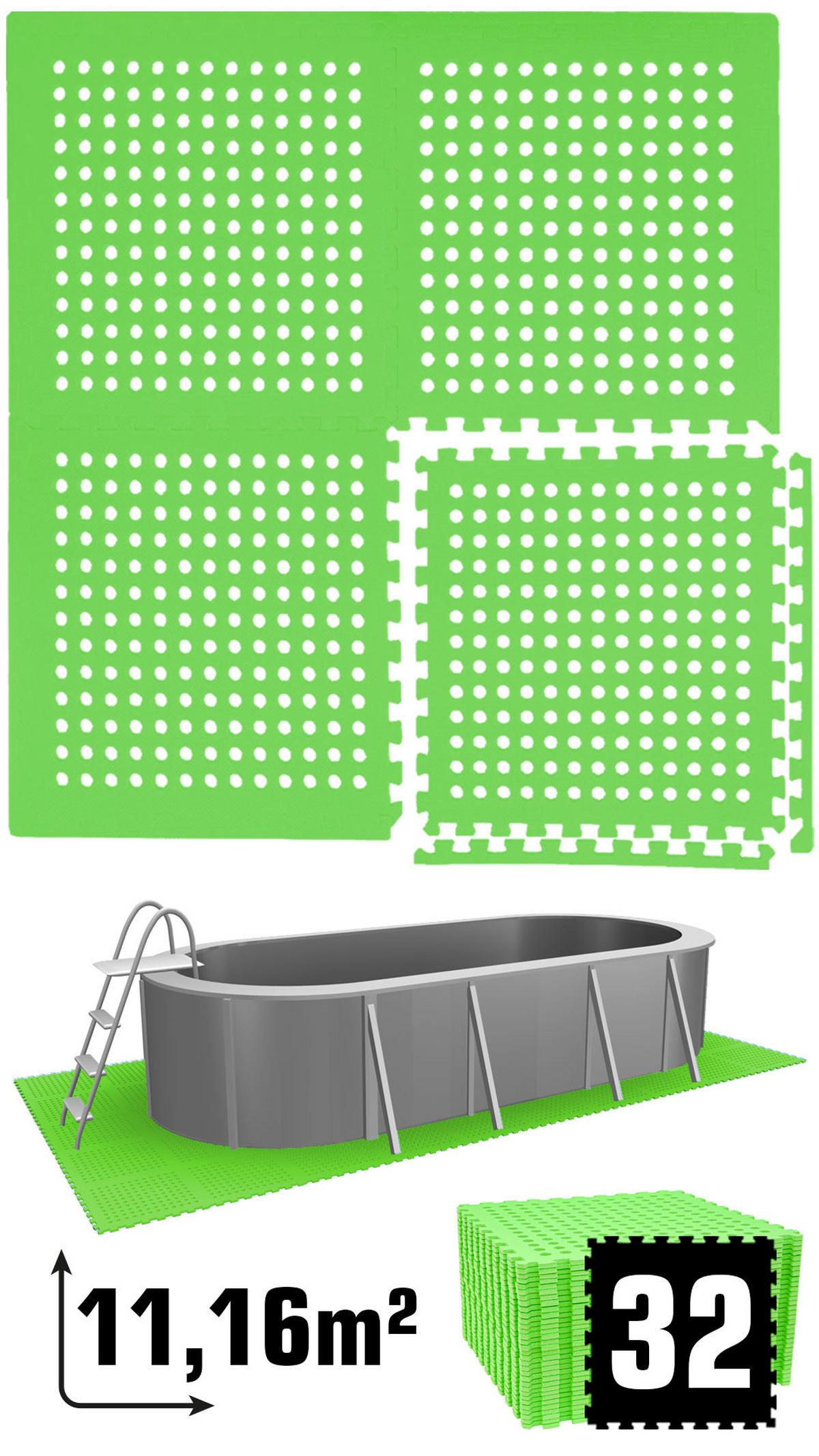 POOLMATTEN 11,2m² 32 EVA Matten 62 cm Grün - Grün, Kunststoff (62/62cm) - eyepower