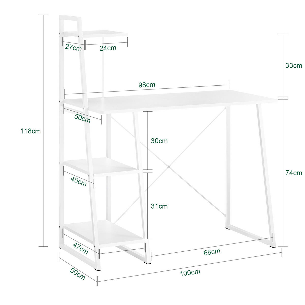 SCHREIBTISCH Weiß - Weiß, Holzwerkstoff (50/102/17cm) - SoBuy