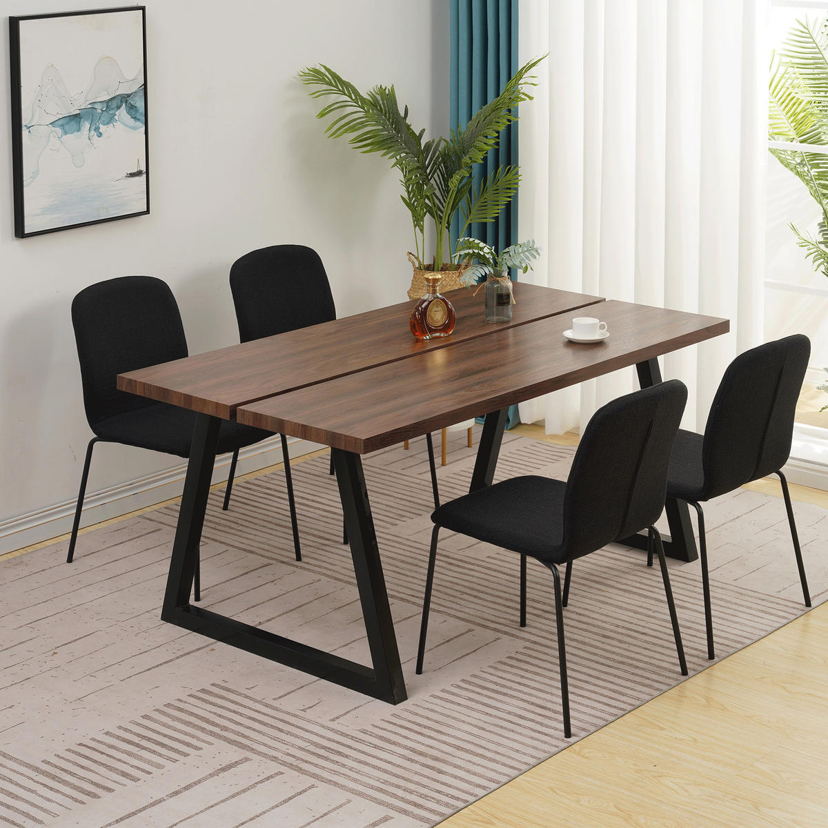 STUHL ENNA Stoffbezug Metallbeine 4er Set Schwarz - Schwarz, Textil/Metall (50/85/58cm) - Albatros