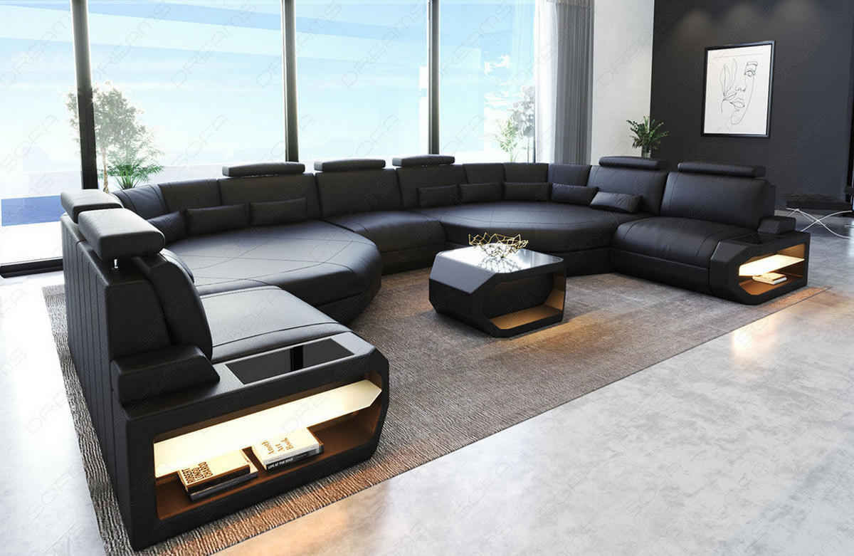WOHNLANDSCHAFT Asti XXL - Schwarz, Leder (435/93/280cm) - Sofa Dreams