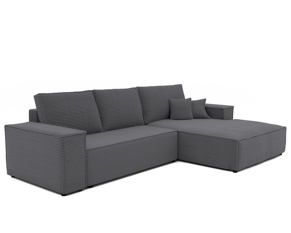 ECKSOFA NOVA mit Schlaffunktion und Bettkasten Dunkelgrau - Dunkelgrau, Holzwerkstoff/Kunststoff (250/90cm) - Idohome