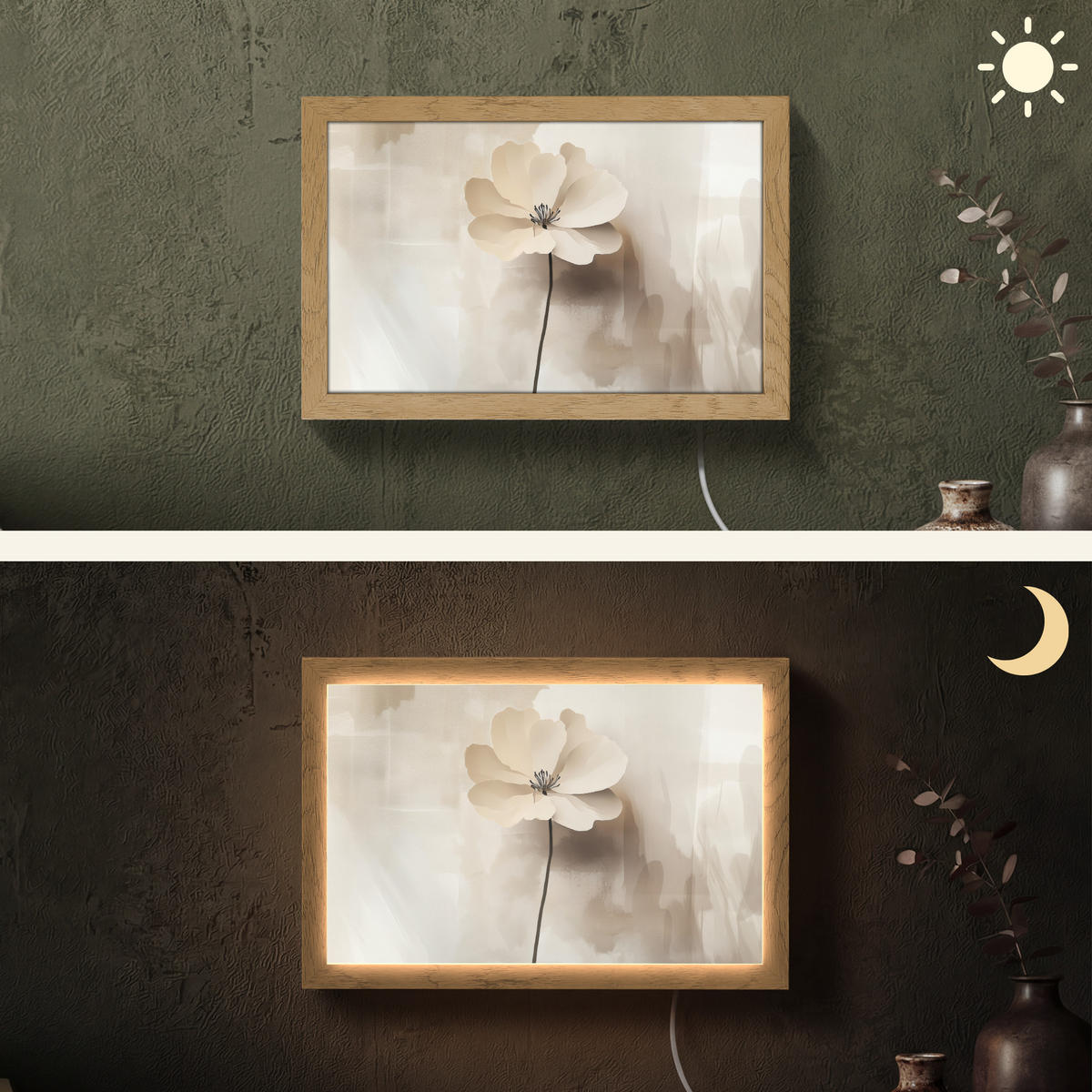 NÁSTĚNNÁ LAMPA Květina - béžová - barva - stín 30x20 cm - béžová, kompozitní dřevo (30/20/8cm) - OnlyWow