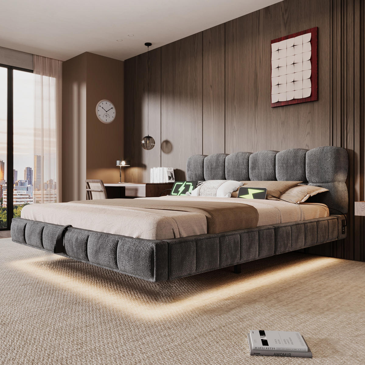 WOLKENBETT 140/190 cm Grau - Grau, Holz/Metall