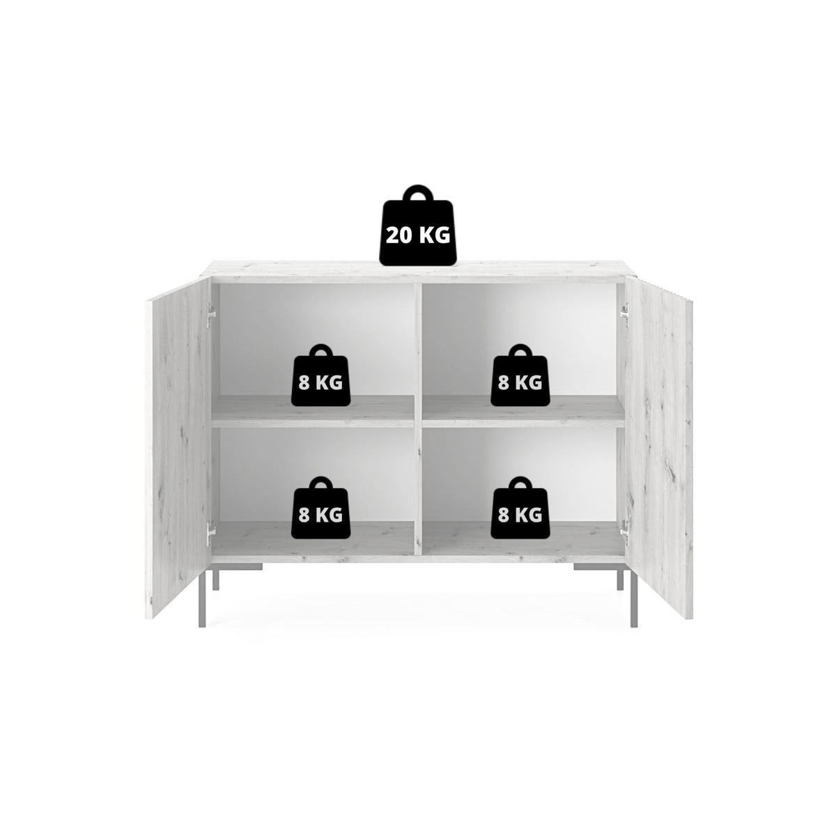 SIDEBOARD Lammelo weiß mit goldenen Beinen, 92 cm - Goldfarben/Weiß, Holzwerkstoff/Metall (92/75/38cm) - Selsey
