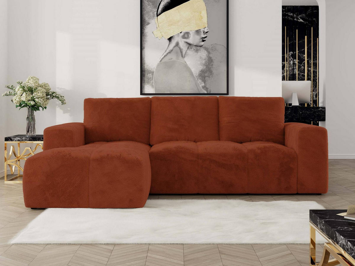 ECKSOFA MONIVA Orange Plüsch - Links - Schwarz/Orange, Textil (164/266cm) - MKS