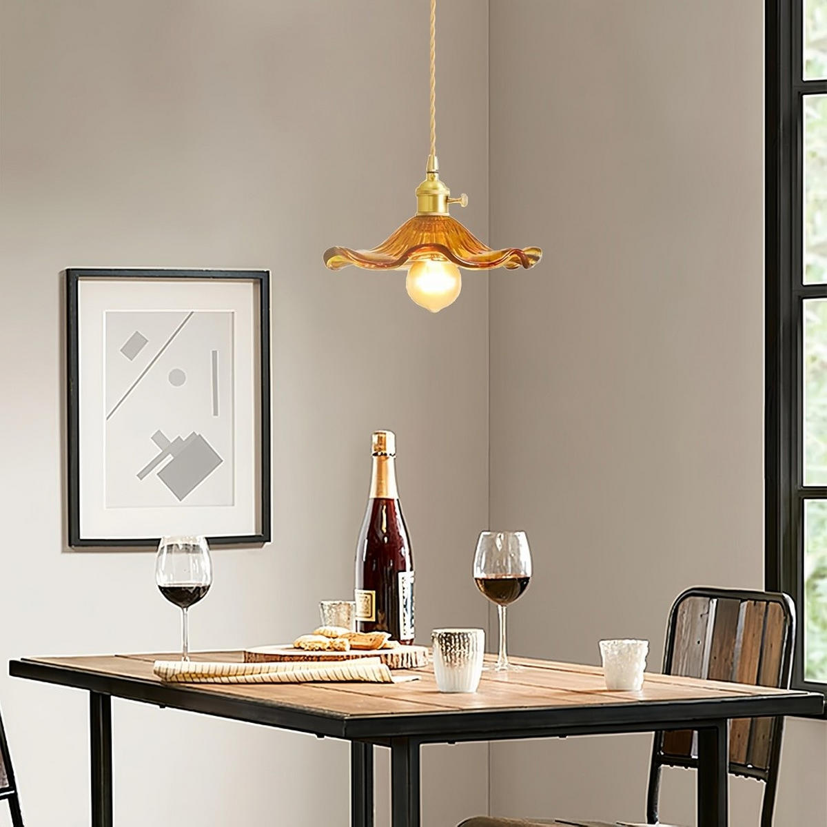 PENDELLEUCHTE Lotusblatt Glas Industrievintage Bernstein, E27 Deckenleuchte - Gelb, Glas (23/23/23cm) - Weltevree
