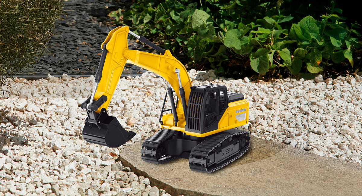 RC-BAGGERFAHRZEUG inkl. wiederaufladbarem Akku und USB-Kabel Steuerbar in alle Richtungen und steuerbare Schaufel - Gelb, Kunststoff (13/30.5/9.2cm) - Northpoint