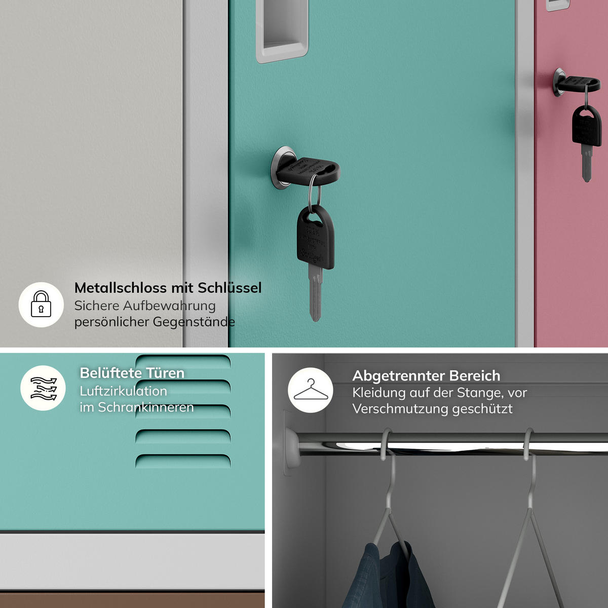 ARBEITSSCHUTZ-KLEIDERSCHRANK IGOR 185x90x45 cm - Pastellblau/Rosa, Metall (90/185/45cm) - Jan Nowak