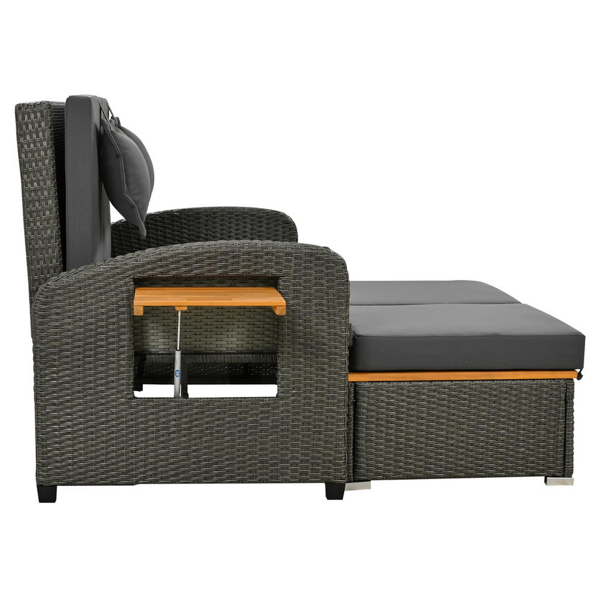 GARTENLOUNGE 2 Personen Grau Rattan verstellbar mit Hocker Kissen - Grau, Metall (53/29.21/84.8cm) - FLIEKS