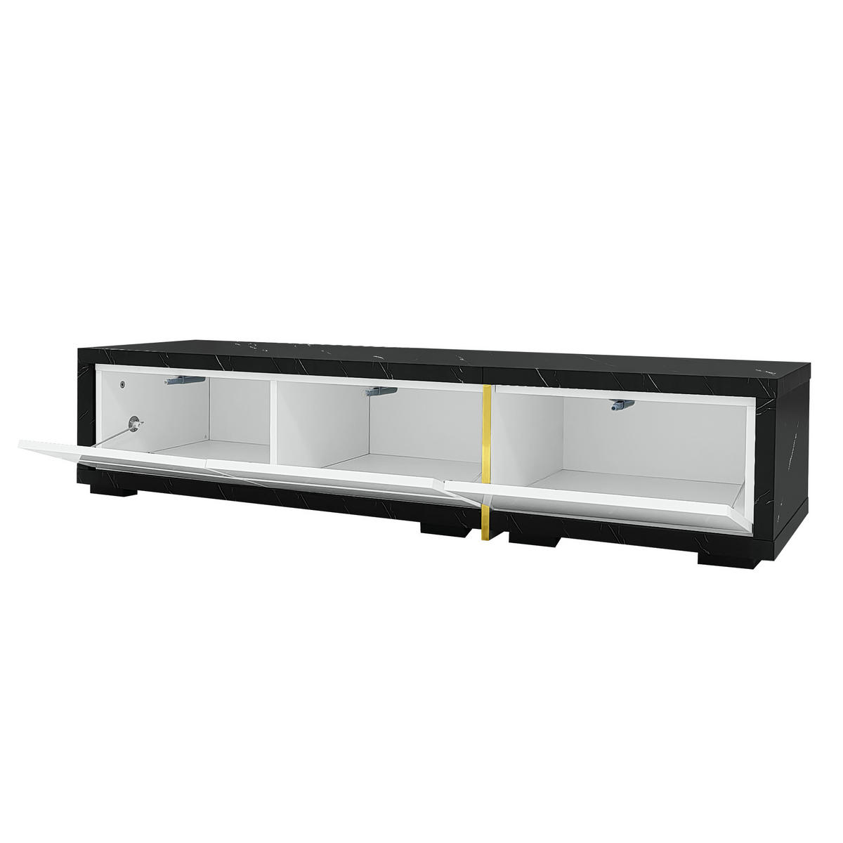 TV-SCHRANK 140-260/40/30 cm schwarz Marmoroptik mit Hochglanz und goldenen Verzierungen - Weiß, Holzwerkstoff (260/30/40cm) - OKWISH