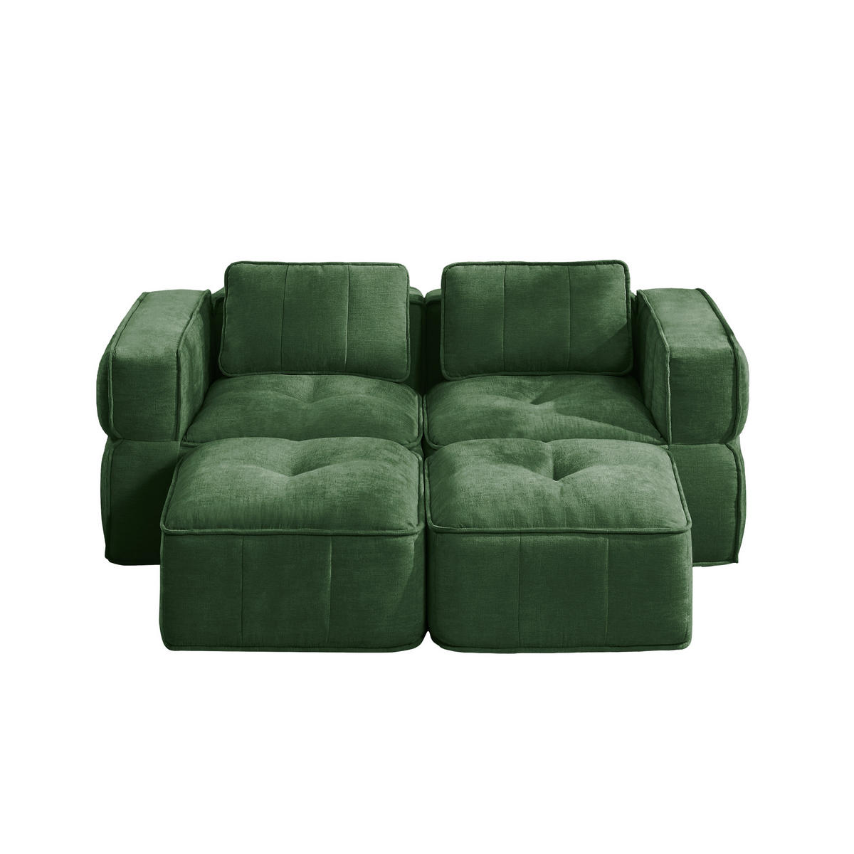 2-SITZER-SOFA DE-34428 modular mit 2 Hockern Grün - Grün, Textil (162/67/198cm) - ComfortXL