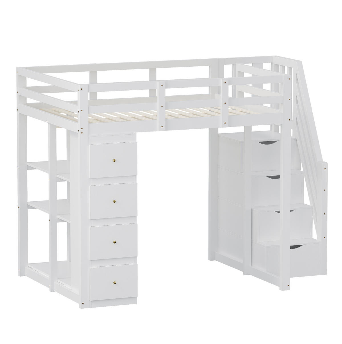 HOCHBETT 140/200 cm in Weiß – mit Stauraum, Rausfallschutz und Leiter - Weiß, Holz (140/200cm) - BEAOK