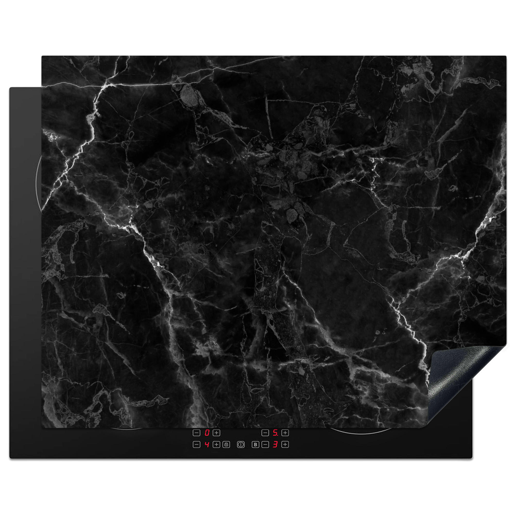 HERDABDECKPLATTE Marmor - Schwarz - Weiß - Textur - Marmoroptik 65x52 cm - Silberfarben, Kunststoff (65/0.2/52cm) - MuchoWow