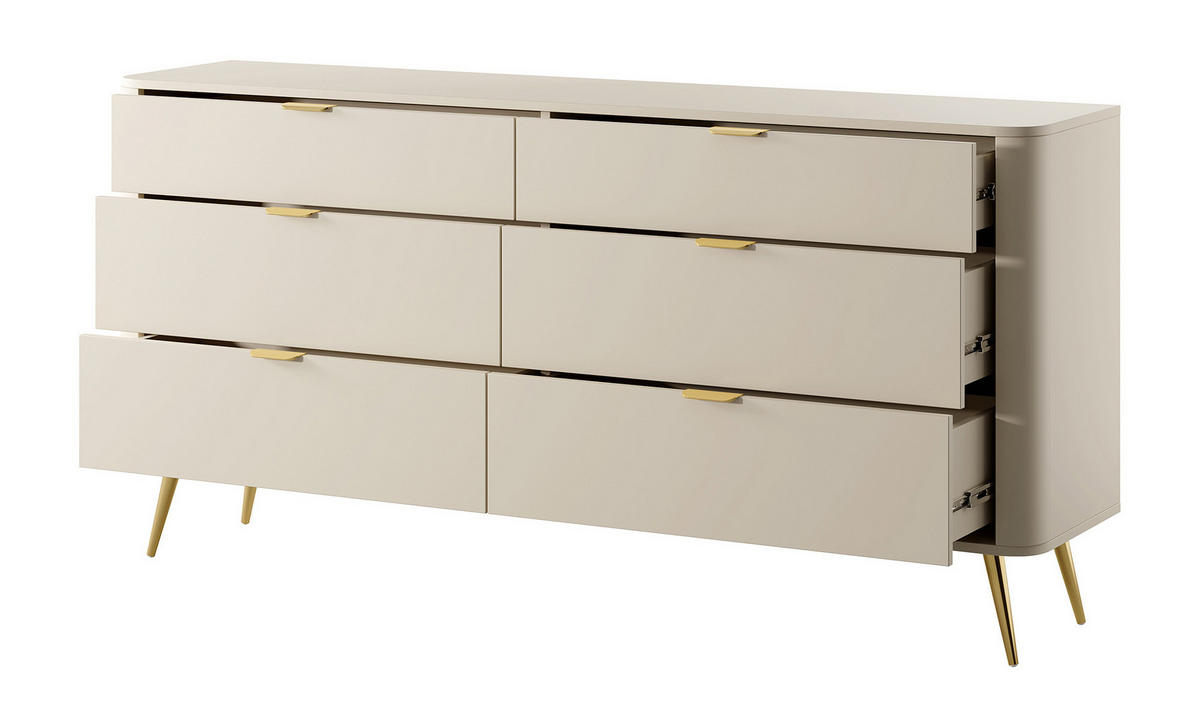 KOMMODE Oval Beige 172 cm - Beige/Goldfarben, Holzwerkstoff/Metall (172/84/38cm) - Selsey