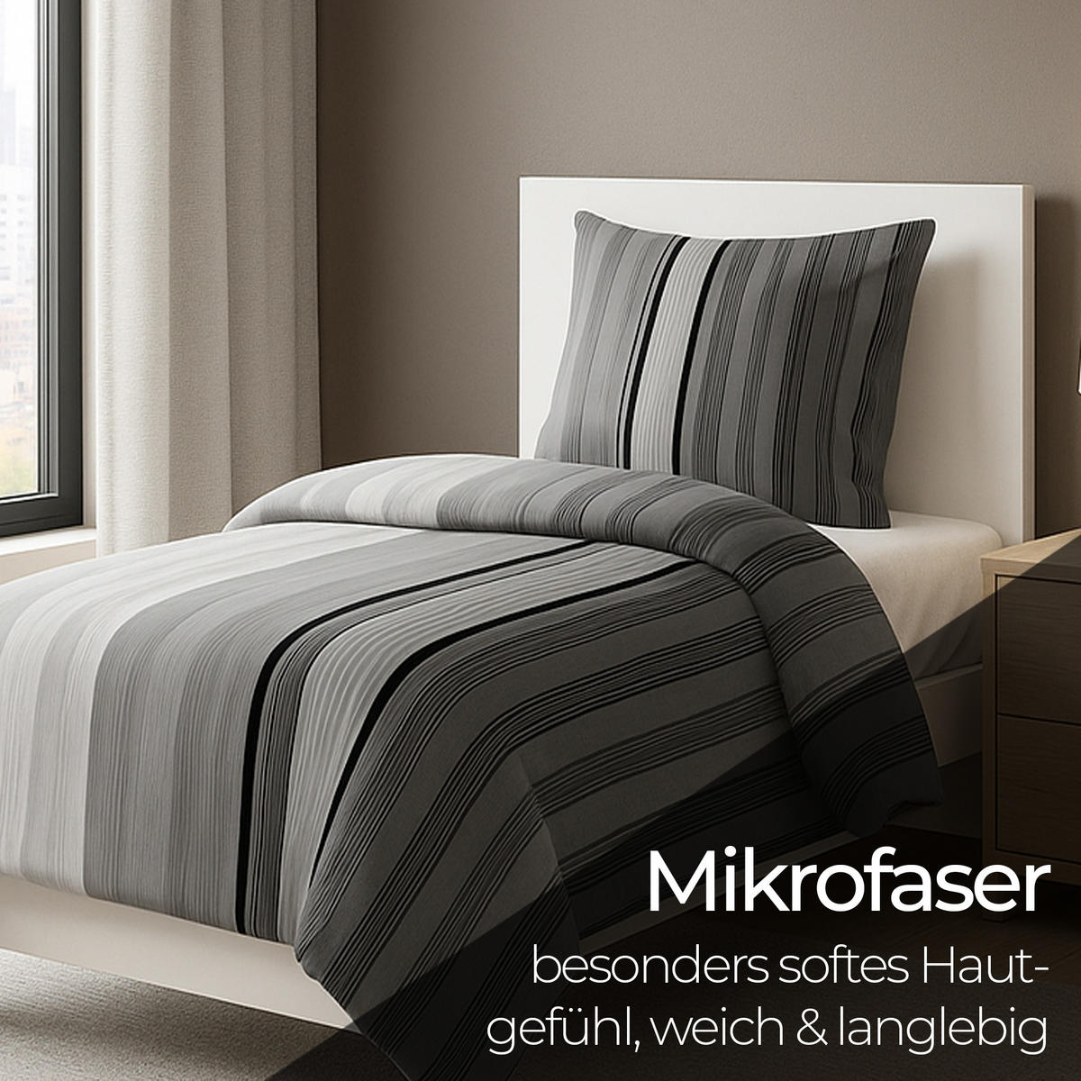 BETTWÄSCHE-SET (135x200cm) - Ameland - Dunkelgrau, Textil (135/200cm) - Bestlivings