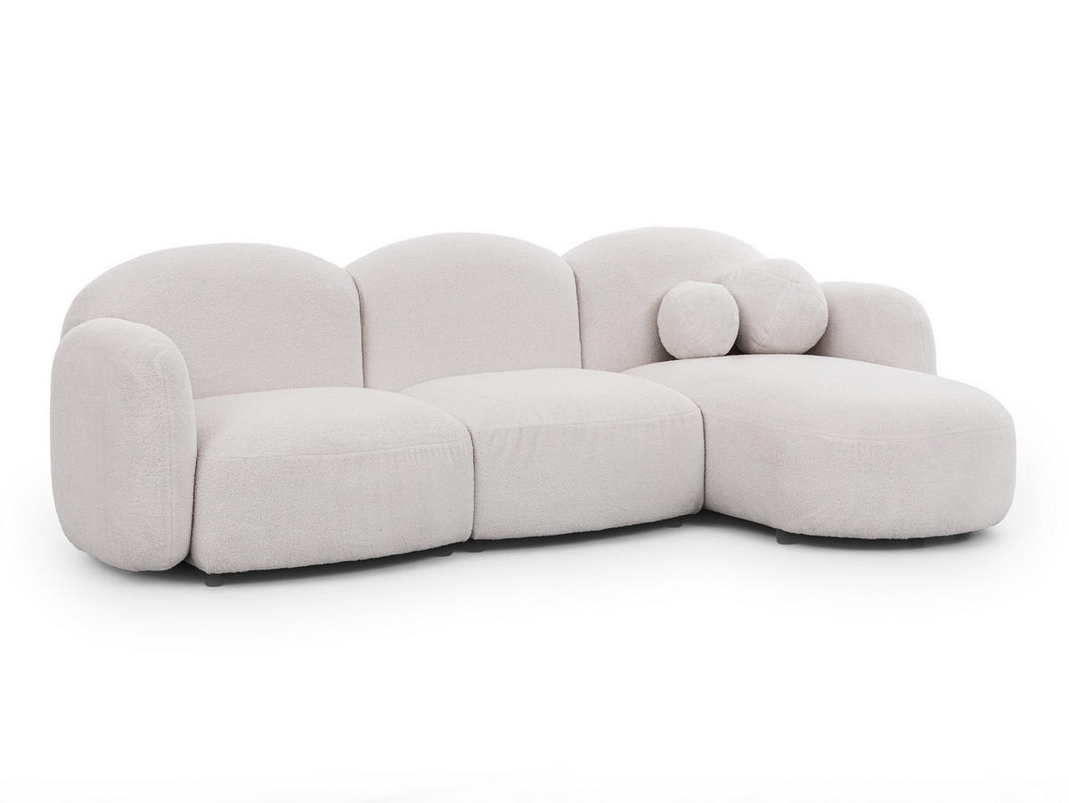 ECKSOFA Nuvola mit abgerundetem Design Schwarz Bouclé-Stoff - Ottomane Rechts - Schwarz/Weiß, Holz/Kunststoff (268/146cm) - S-Style Möbel