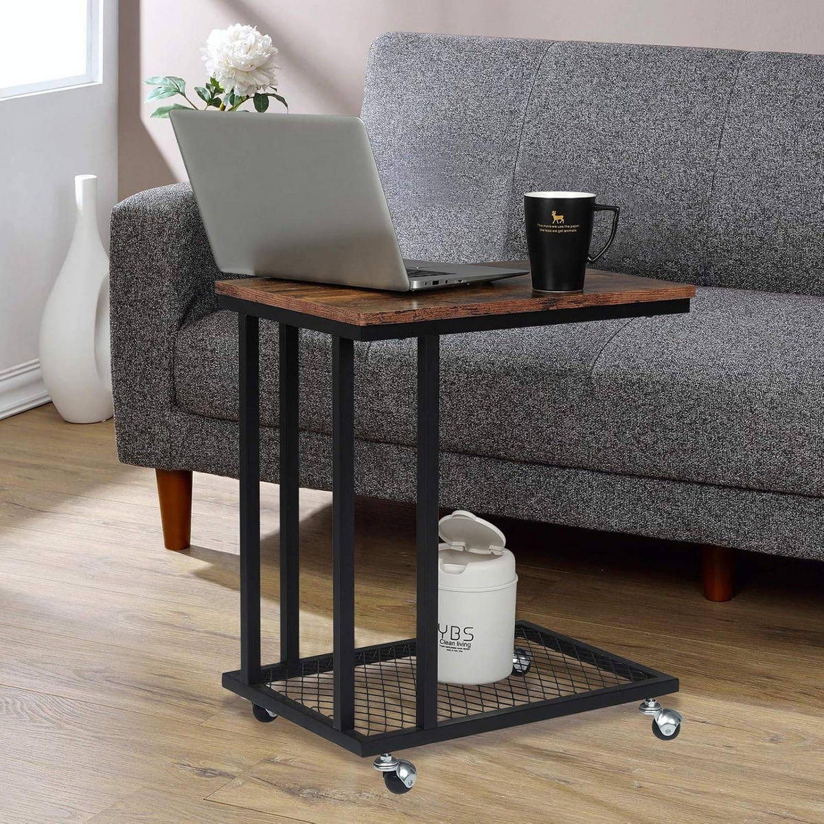 BEISTELLTISCH, mit Metallgestell und vernetzter Ablagefläche - Dunkelbraun/Schwarz, Holzwerkstoff/Metall (36/51/61cm) - Woltu