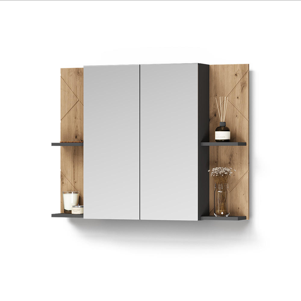 Livinity® KOUPELNOVÁ ZRCADLOVÁ SKŘÍŇKA Ronco, Antracit/Řemeslný dub, 100 x 75 cm se 2 dveřmi