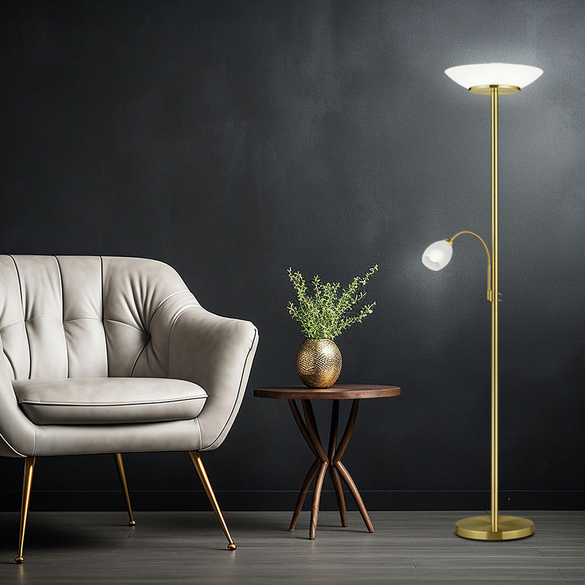 LED STEHLEUCHTE GERRY Messing Weiß - Messingfarben, Glas (34/34/180cm)